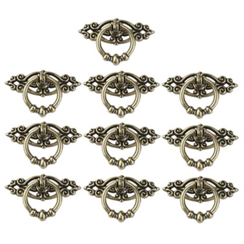 

10pcs Zinc Alloy Cabinet Pulls Fixing Screws Surface Mounting Display Cupboard Dresser Drawer Closet Door Ring Handles
