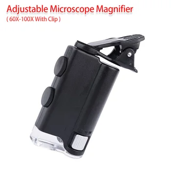 

Pocket Loupe 60X-100X Adjustable Microscope Magnifer Magnification Handheld With Clip for Jade Articles/ Coins/ Stamps/ Jewelry