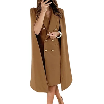 

Fashion New Womens Lapel Cape Cloak Blazer Coats Ladies Formal Office Suit Dress Outwear Casual Women Button Long Sleeve Blazer