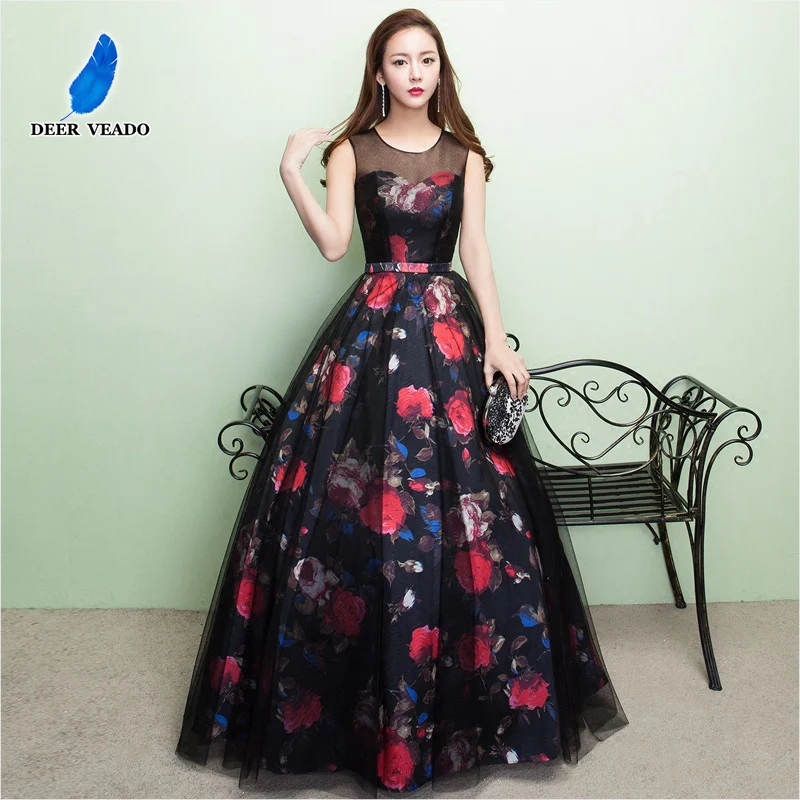 DEERVEADO дизайн элегантное вечернее платье с цветочным узором длинное просвечивающее сзади Формальное вечернее платье M209