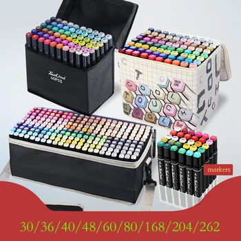 

TOUCHCOOL 262 Color Sketch Marker Alcohol Markers Art Drawing Manga Dual Tips Marker Pen Set Black Body Art Supplies for Artist