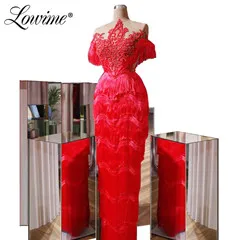 Красный Robe De Soiree аппликация Иллюзия декольте женское вечернее платье с кисточками красные вечерние платья прямые платья для матери невесты - Цвет: Красный