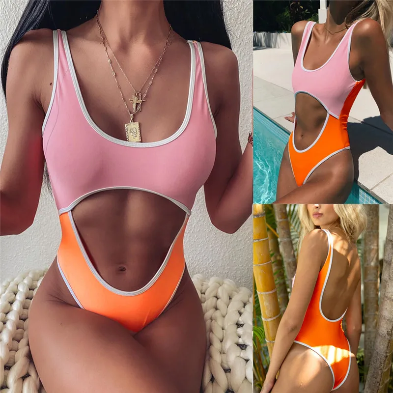 

hirigin Women Vintage Monokini Bikini One Piece 2020 New Hollow Out Patchwork Bodysuit Swimsuit Swimwear Bathing Suit Beachwear