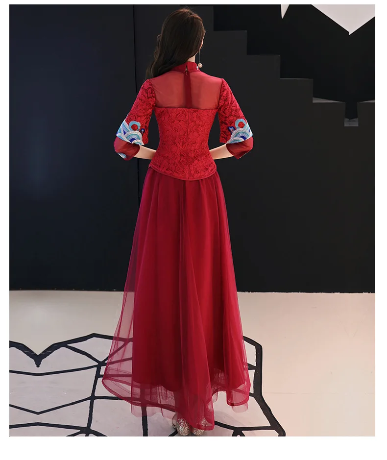Chinese Style Bride Wine Marriage Dress for Toast New Style Banquet Annual General Meeting Host Cheongsam Style Evening Dre
