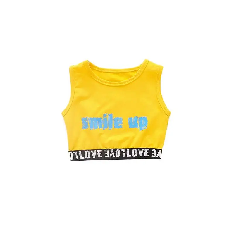 Yellow Cropped T Детский костюм для уличных танцев для девочек укороченные флуоресцентные зеленые штаны в стиле хип-хоп джазовая Одежда для сценического шоу 8, 10, 12, 14, 16 лет - Цвет: Yellow Cropped T