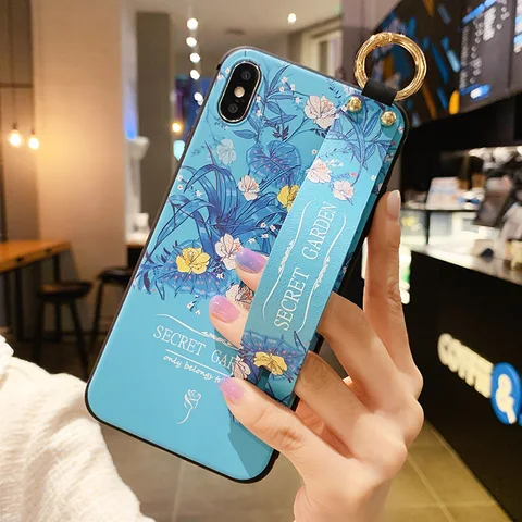 flowers Wirst Strap Soft TPU Case For iphone 7 8 6S plus Case For iphone 12 Mini 11 13 Pro X XS MAX XR  phone Holder Case