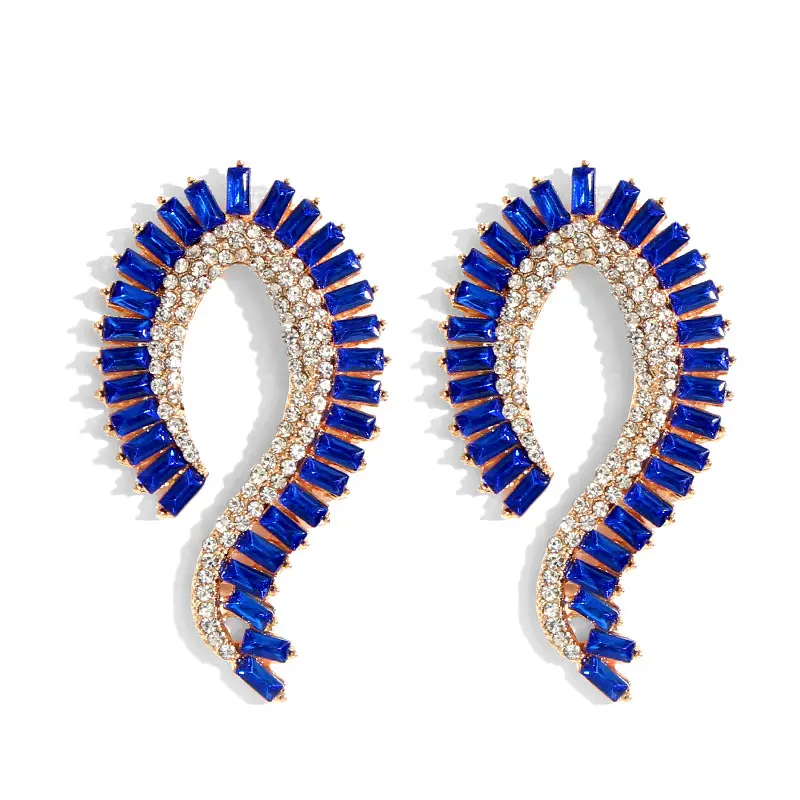 Flatfoosie Blue Za хрустальные серьги в форме капли для женщин геометрические серьги ручной работы из бисера модные ювелирные изделия - Metal Color: 2BL