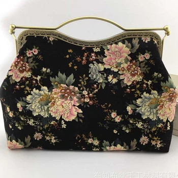

Canvas Kiss Clasp Women Coin Purse Vintage Flower Clutch Bag Small Bags Luxury Card Holder Hasp Phone Bag Handbag Clutch