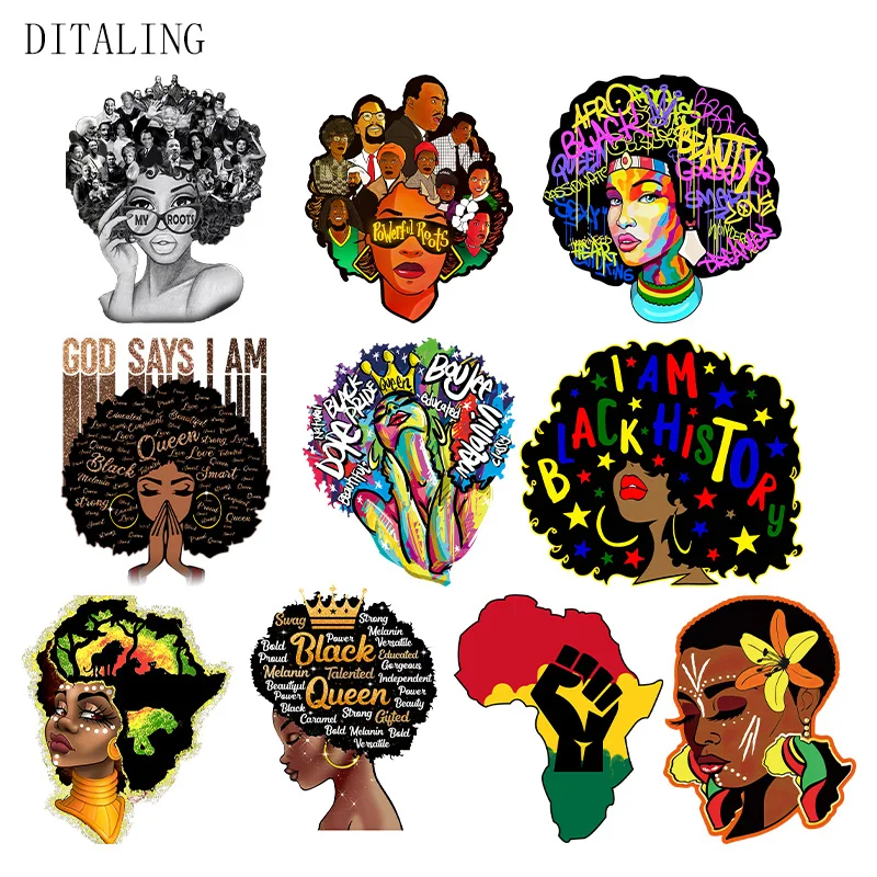 Black Girl Patch On Clothing Iron On Transfers Patch African Roots Thermal Sticker DIY Black Queen Melanin Heat Transfer Sticker