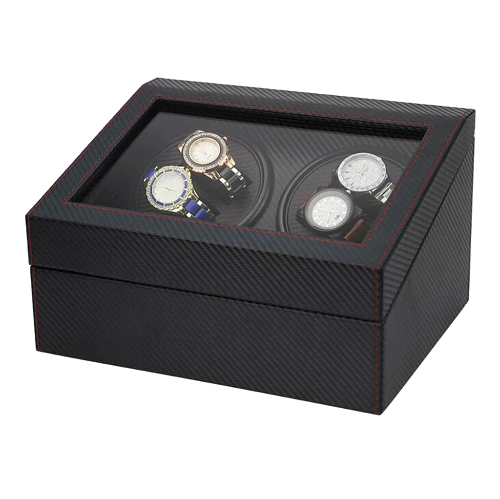 

Black Carbon Fiber Storage Case Rotating Display 4 Winder 6 Slots Organizer