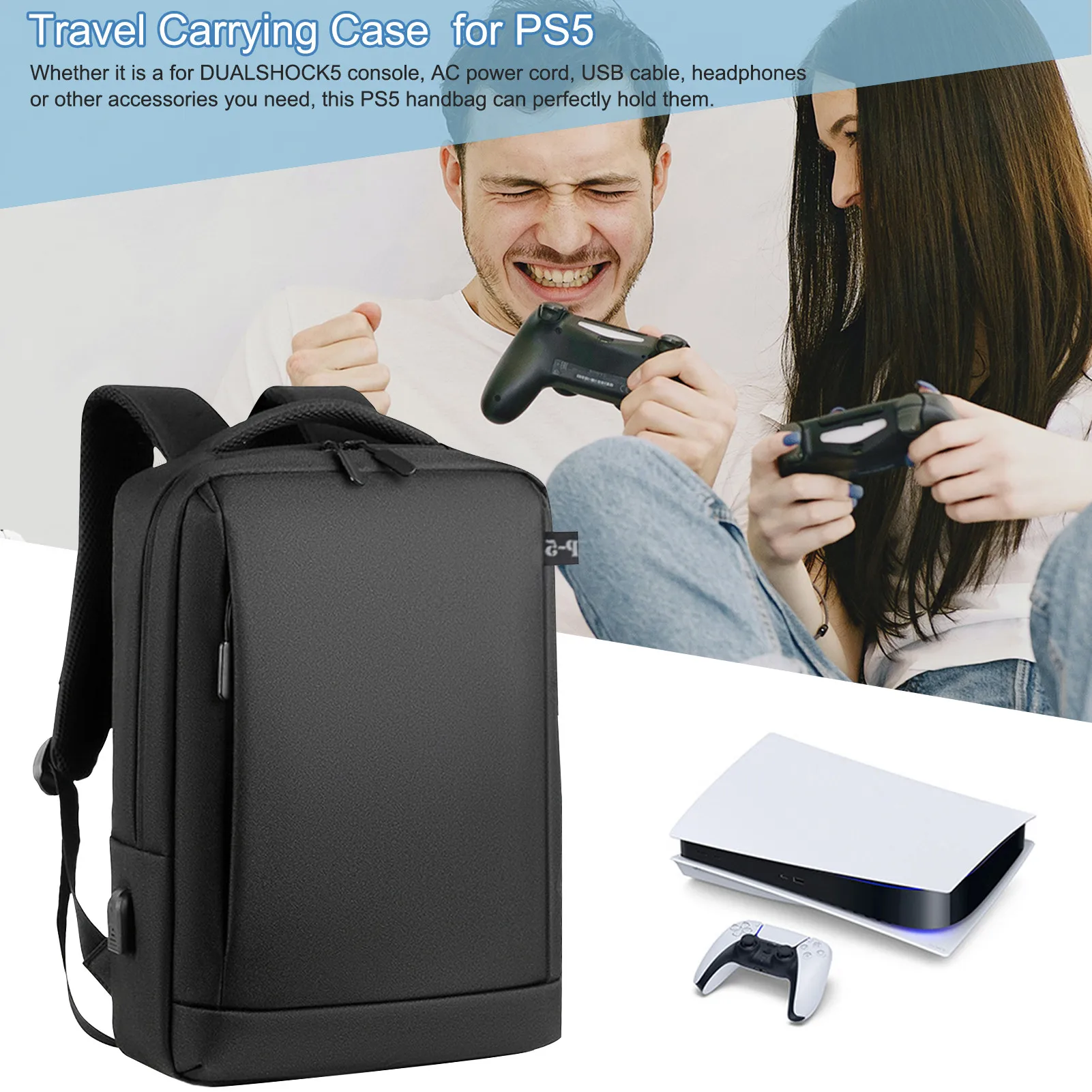 Travel Bag for PS5 Console Waterproof Portable Backpack Storage Bag PS5 Carrying Case Adjustable Shoulder Strap VMOPA Game Controller Accessory Storage Anti-Scratch Bag Backpack for PS5 