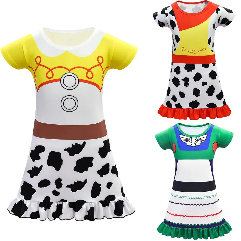 

New Girls Fancy Jessie Cosplay Costumes Kids Tsui Buzz Lightyear Dresses Children Toy Story 4 Milk Silk Daily Skirt Hat Mask Bag