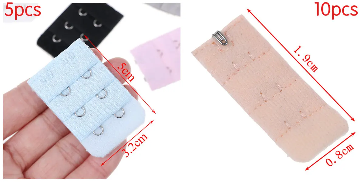 5pcs/10pcs Ladies 3 Rows 2 Hooks Or 1 Rows Nylon Clasp Elastic Extension On Strap Soft Bra Band 3 Hooks Bra Extender