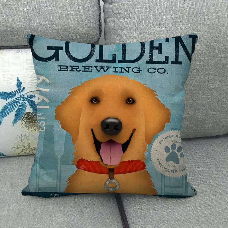 45 см* 45 см Золотая собака дизайн лен/хлопковая подушка для дивана Чехлы диванная подушка крышка декоративная подушка для дома
