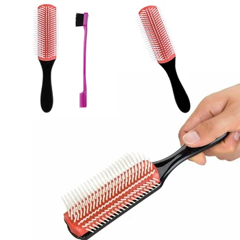 

Hairbrush Salon Hairdressing Nylon Bristles 9-Row Detangle Distribute Product Durable Curly Hair Cushion Brush