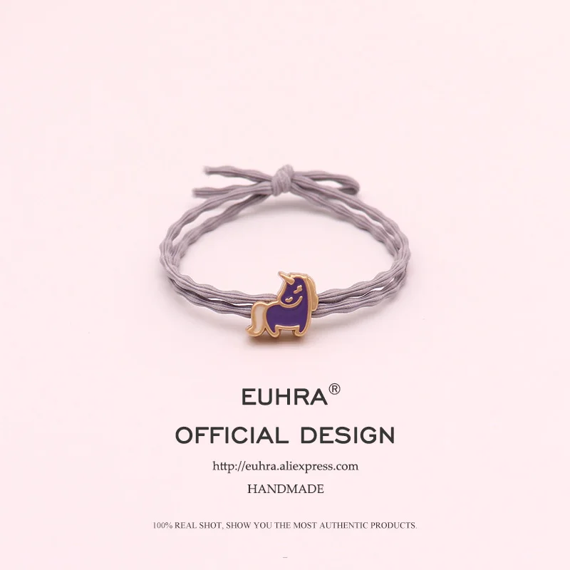 EUHRA/милый динозавр, кролик, мышь, лошадь, кошка, курица, Металлическая Подвеска для женщин и девочек, эластичные резинки для волос, Детские резинки - Цвет: E. Horse