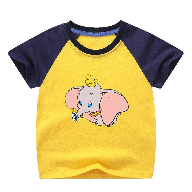 Одежда летняя футболка для девочек с принтом «Dumbo», смешная комбинированная цветная футболка с круглым вырезом для детей, Детская футболка с героями мультфильмов - Цвет: as picture