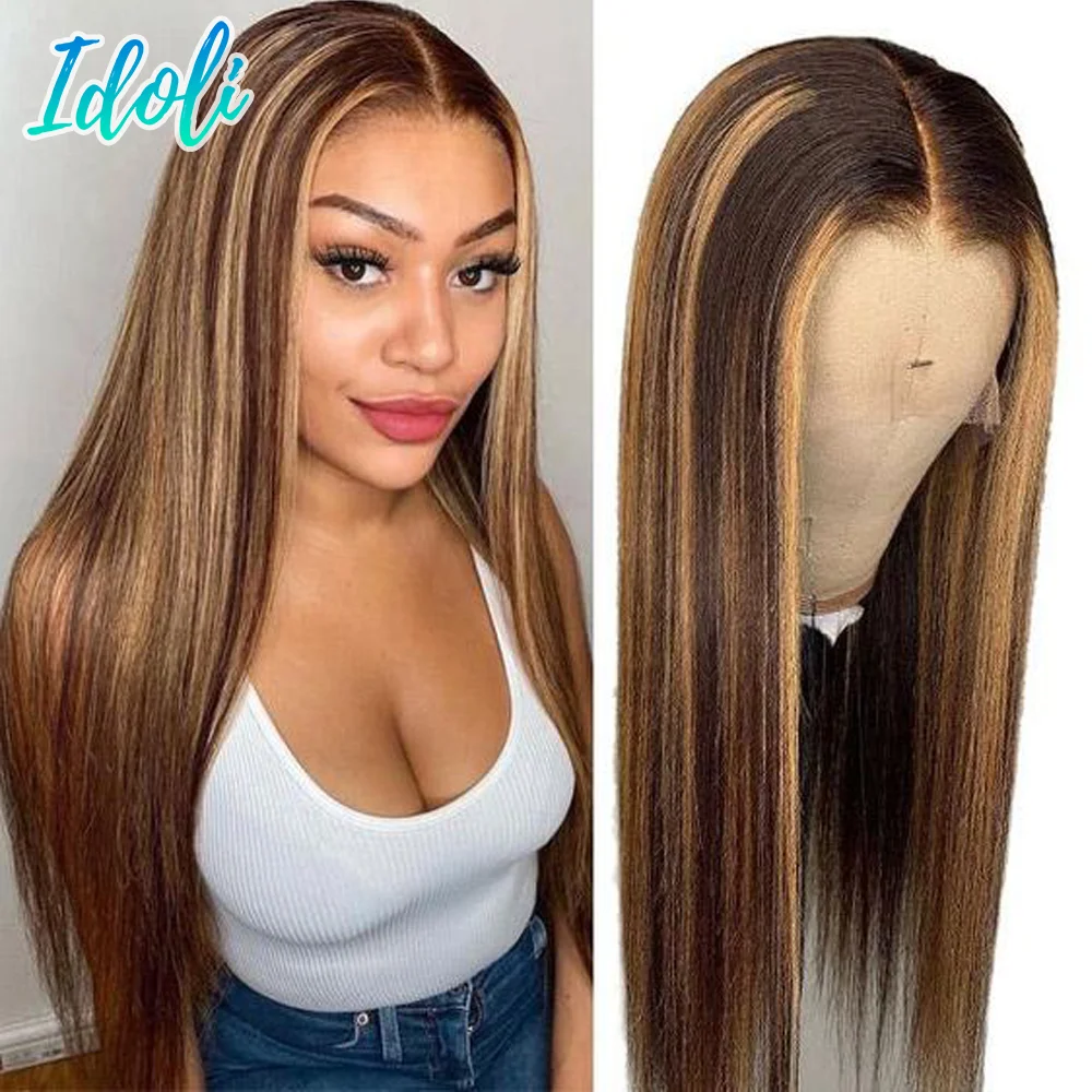 Pelucas de cabello humano liso degradado, 13x4, peluca de encaje Frontal, Remy, pelucas de cabello humano rubio miel, pelo brasileño de 8-30 pulgadas