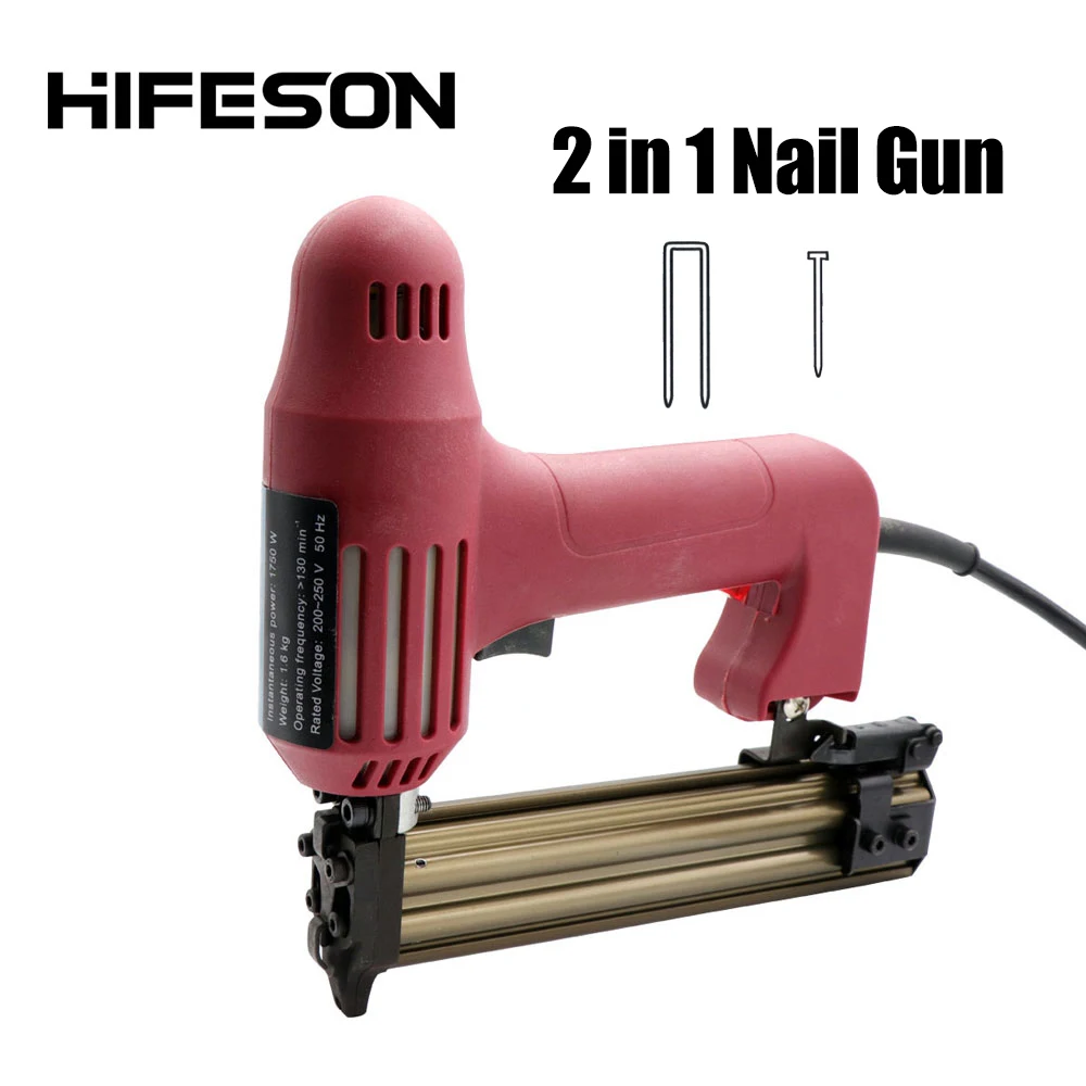 HIFESON F30/422 гвоздильщик 220V 2 в 1 мощный Электрический скобы ногтей Пистолеты степлер мебельный каркас столярное дело Деревообрабатывающие инструменты