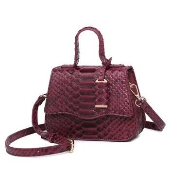 

2020 New Maroon Python Pattern Leather Tote Bag Elegant Fashion Shoulder Bag Quality Python Pattern Leather Tote Purse Bag