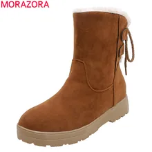 MORAZORA/; горячая распродажа; зимние сапоги; удобная женская обувь на плоской подошве с круглым носком; Простые Теплые ботильоны; большой размер 50