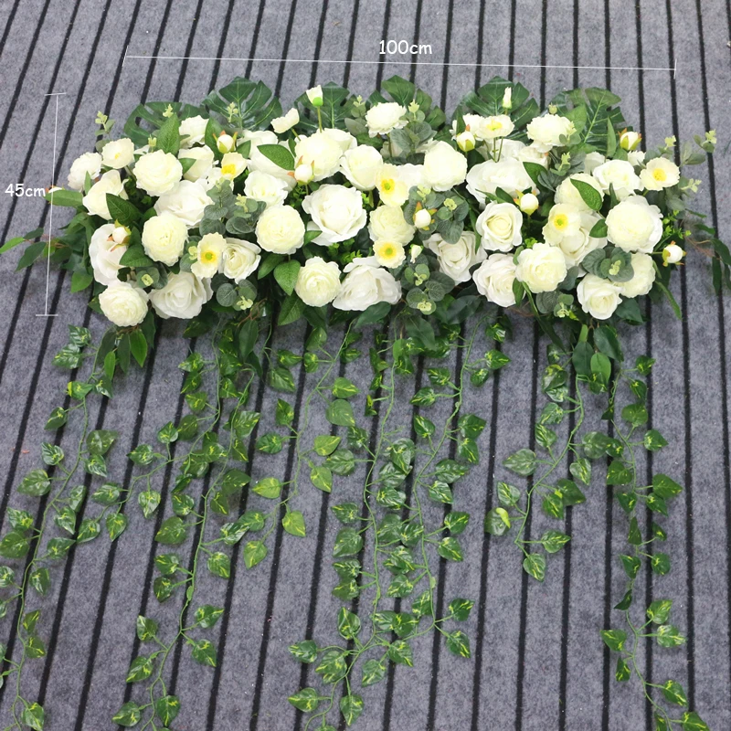 JAROWN Artificial Fake Flower White Rose Turtle Leaf Trailing Green Plant Flower Row Wedding Arch Decoration Home Party Decor Flores (10)