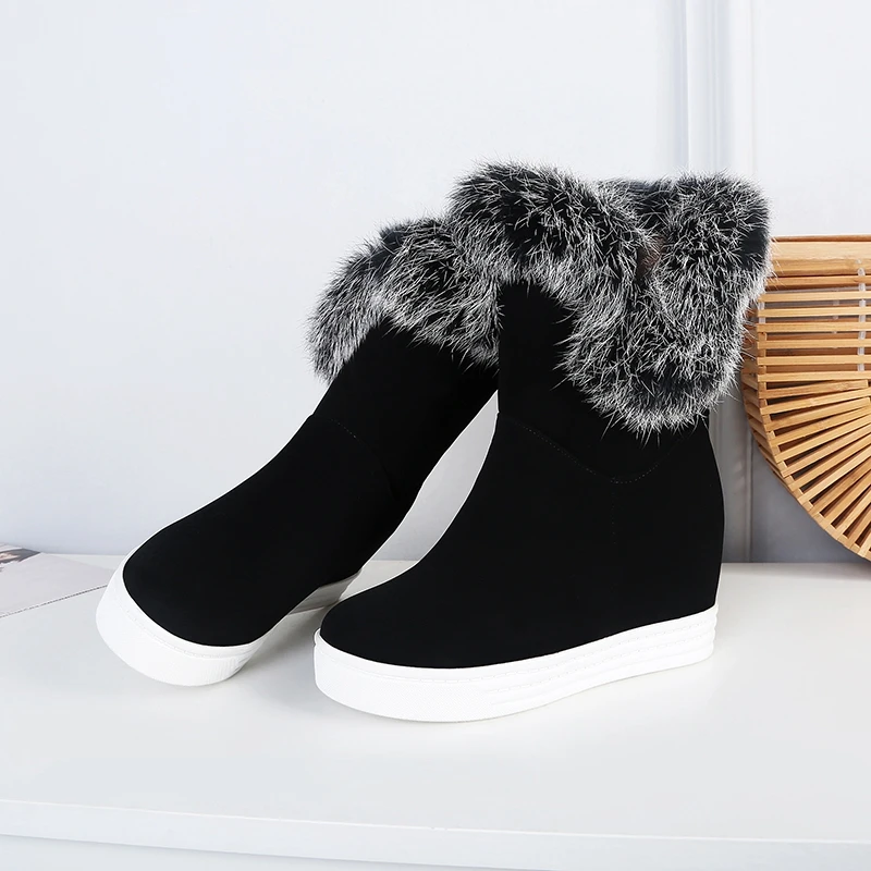 SIMLOVEYO/теплые зимние сапоги; женские сапоги на танкетке, увеличивающие рост; ботинки на платформе с круглым носком; botas mujer; chaussures