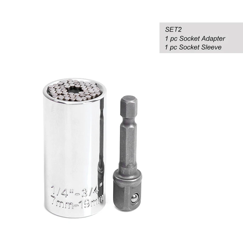 SET2 (2pcs Bits) 7-19 мм головная головка набор втулка Квадратная Головка трещотка гаечный ключ с трещоткой головка гаечного ключа втулка гнездо ручные инструменты сверла наборы - Цвет: SET2 (2pcs Bits)