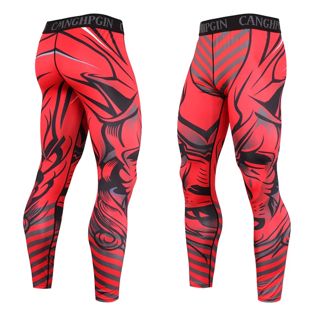 Quick-drying Men Running Tights Pants Compression Print Basketball Training Leggings Elastic Gym Clothing Men Workout Sportswear KC191