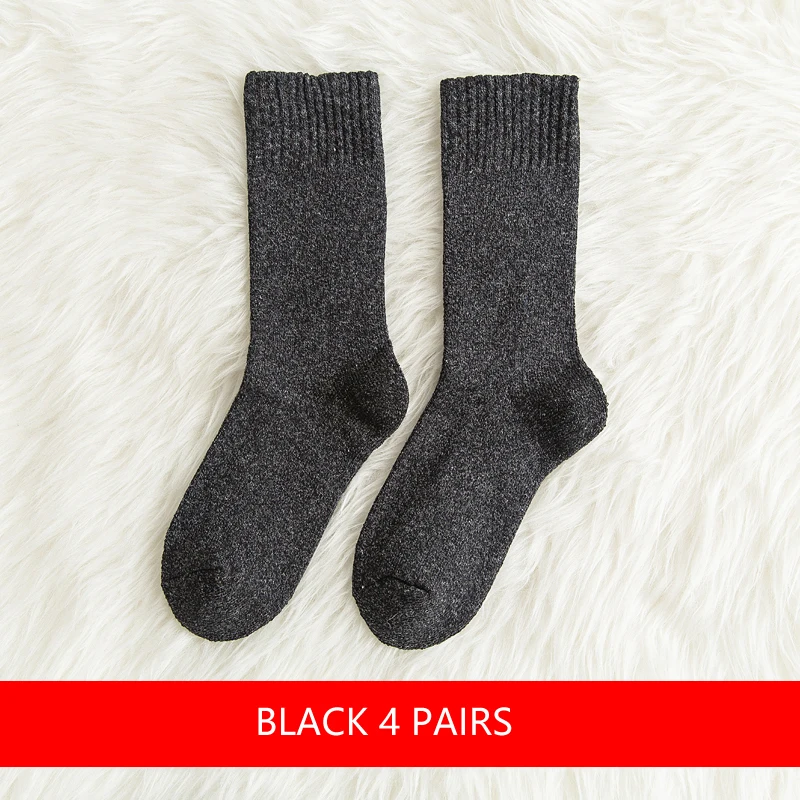 Женские носки, осенне-зимние утепленные высокие носки до бедра, хлопок, теплые махровые длинные зимние носки, женские корейские носки, 4 пары - Цвет: Black 4 Pairs