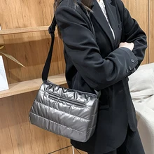 

Quilted Women's Bag 2021 Fashion Down Pad Women Crossbody Bag Designer Cotton Padded Shoulder Bag Small Nylon Space Handbag