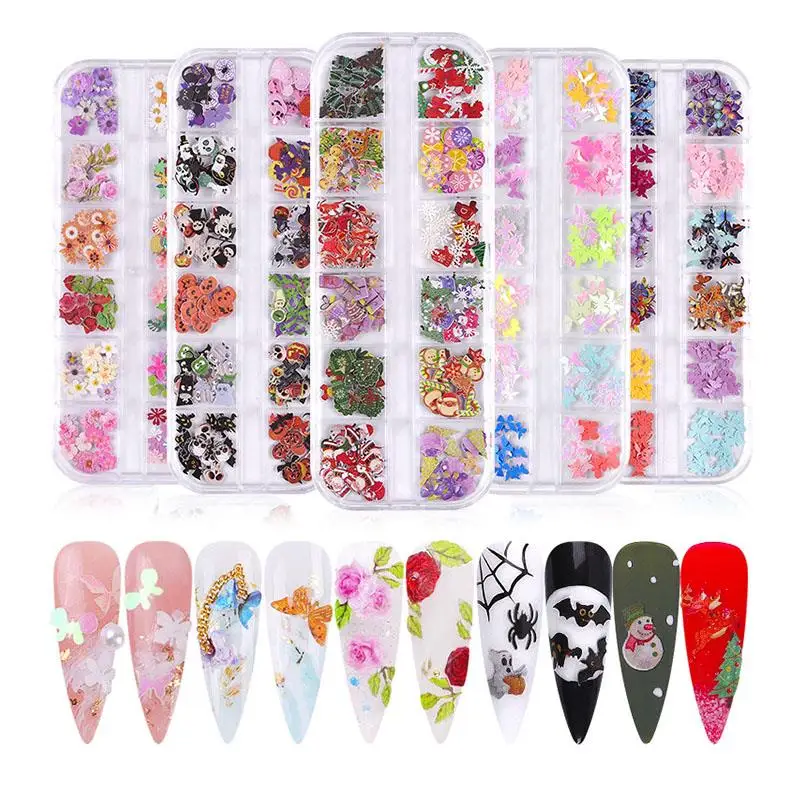 

1Box Nail Art Design Butterfly Wood Pulp Chips Nail Ornaments Xmas Halloween Mixed Decoration DIY Christmas Manicure Accessories