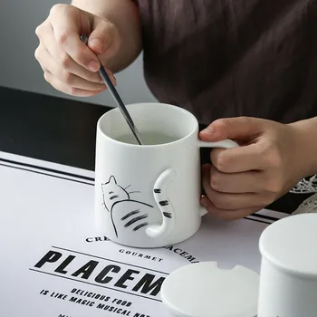 

350ml 3D Relief Cat Design Ceramic Coffee Cup Cute Cartoon Coffee Milk Tea Mugs Drinkware Creative Friends Lovers Birthday Gifts