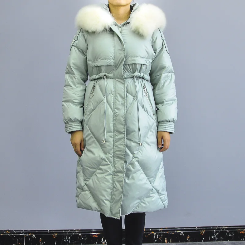Зимний стиль средней длины пуховик Женское пальто цветной Лисий воротник из натурального меха Толстый модный
