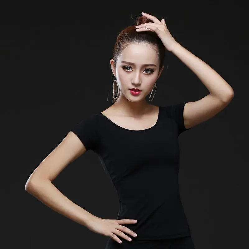 Women Latin Dance Basic Top Latin Top Girl Dancewear Sexy Ballroom Samba Tango Flamengo Dancing Practice T-shirt Costume dance shirts