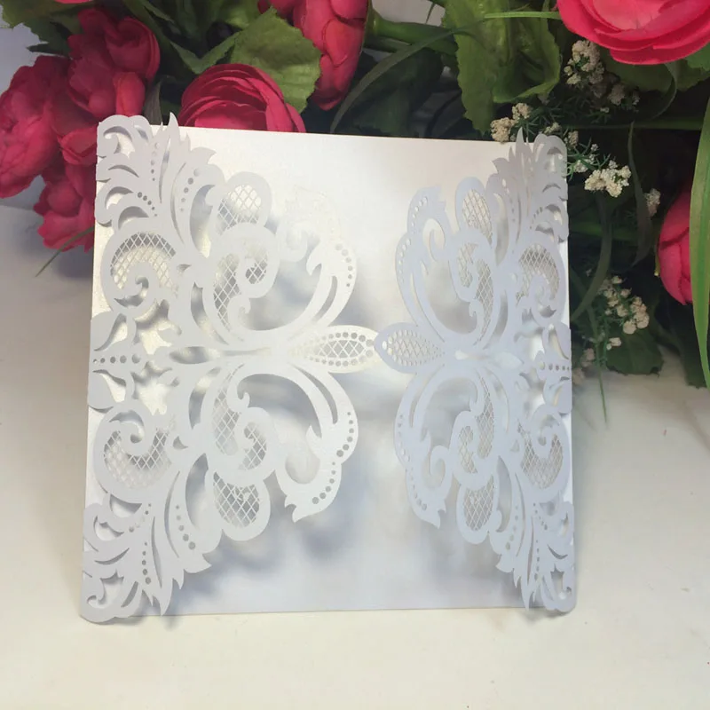  10 Pcs/ Set Wedding Party Invitation Card Decor Cards Envelope Delicate Carved Flower Wedding Party - 4000294136897