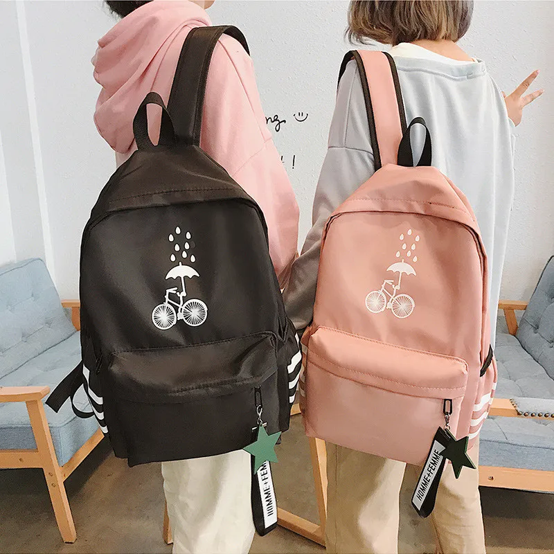 

IMIDO 2019 New Fashion Bookbag Printed Cute Backpack Small Fresh Literary Fan Student School Bag Pendant Backpack For Women