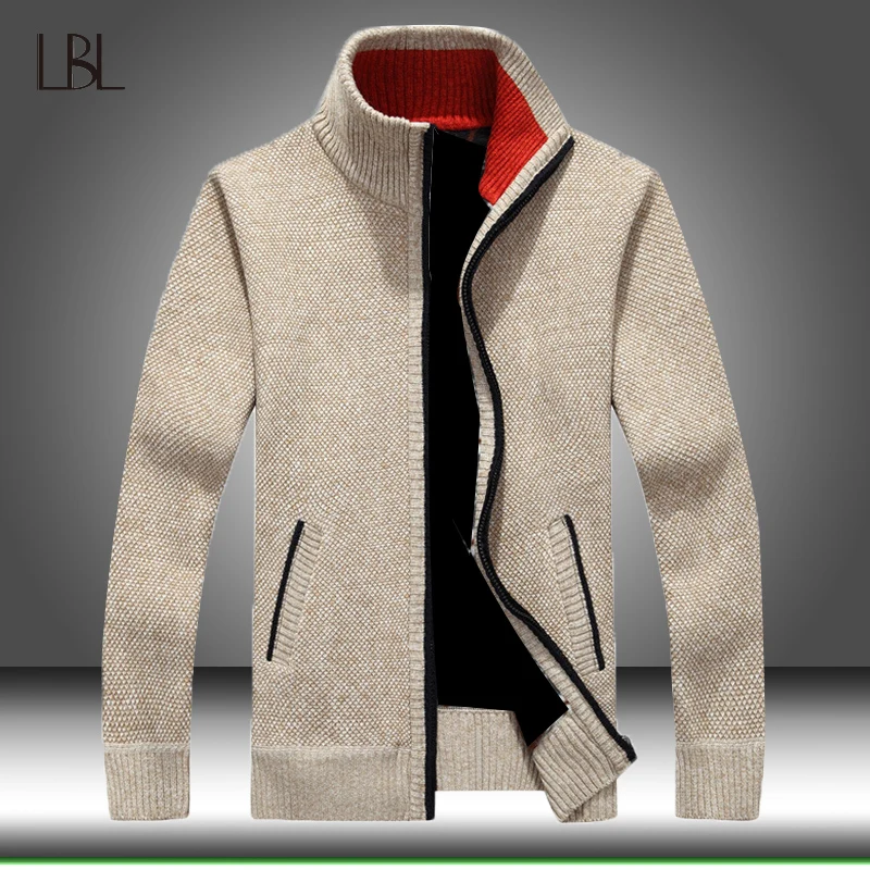 Knitted Sweater Cardigan Zipper Clothing Coat Long-Sleeve Fleece Winter Mens Full-Zip-Male
