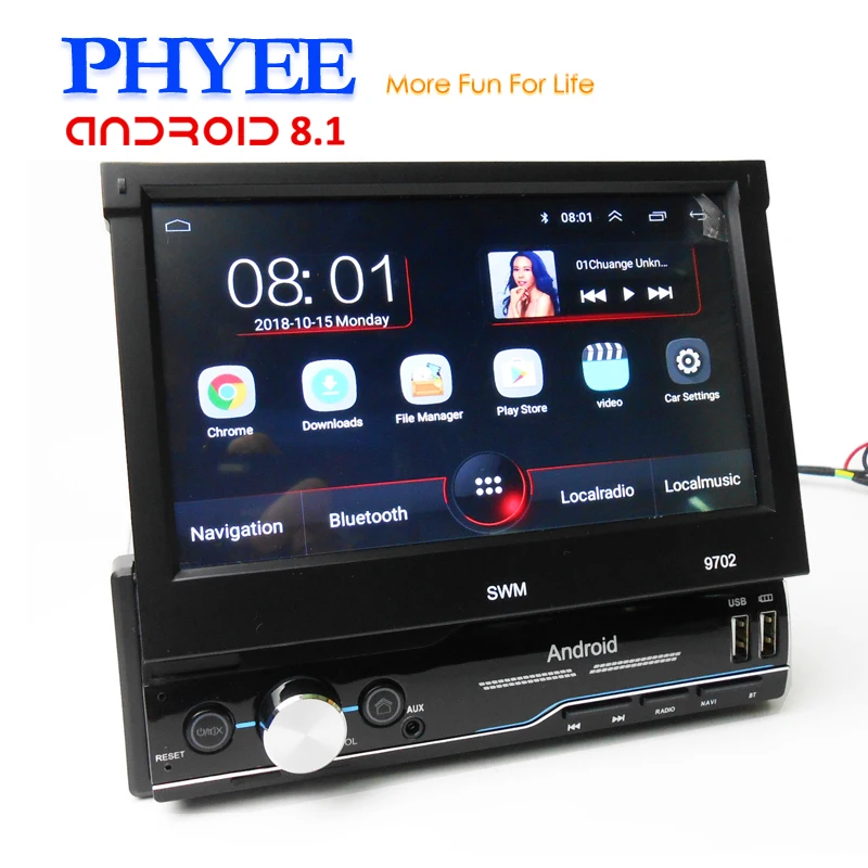Car Android Retractable 1 Din Autoradio GPS Mirrorlink Bluetooth Handsfree Wifi 7