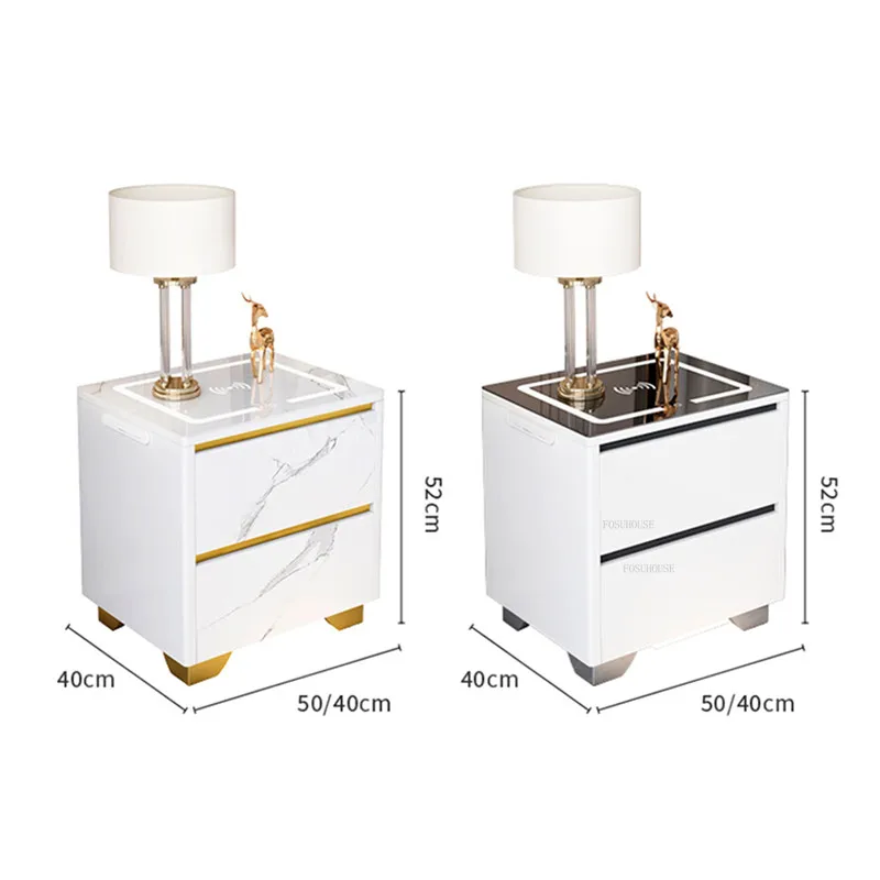Smart Vanity Bedside Table Nordic Bedroom Furniture Home Nightstand Wireless Charging USB Storage Cabinet Modern Bedside Cabinet