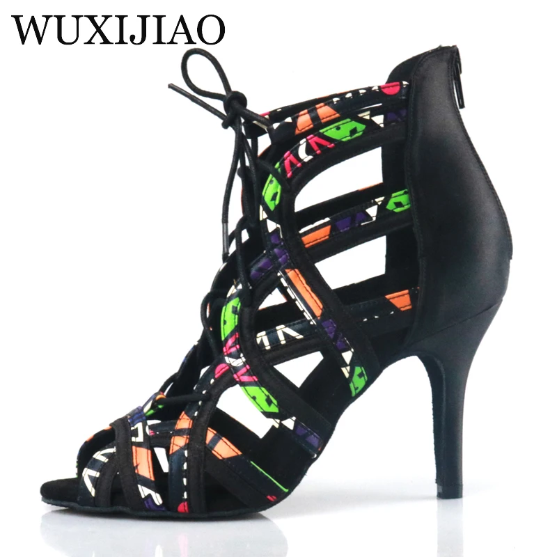 WUXIJIAO brand Latin dance high boots shoes soft sole shoes salsa ballroom ladies mesh dance shoes Cuba high heels