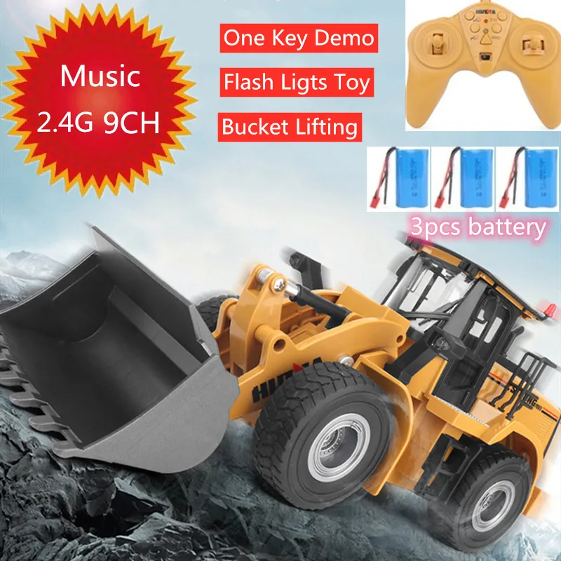

Engineer Vehicle 2.4G Loader Trucks With Music Light Sound One Key Auto Demo Bucket Lifted RC Bulldozer Construction Toy Gifts