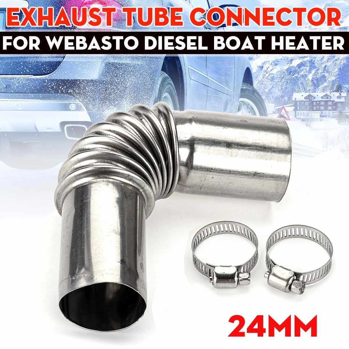 2/4/8pcs 24mm Elbow Pipe Air Diesel Parking Heater Exhaust Pipe Connector w/Clamps For Webasto Diesel Heater
