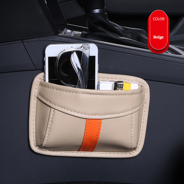 Car Storage Box Multifunction PU Leather Protable Organizer Box Paste Type Debris Hanging Mobile Phone Storage Shelf