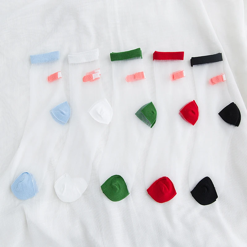 

1pair cute band-aid Crystal Silk Socks Women Lace Mesh Short Nylon Socks Japanese Vintage Ultra-thin Net Summer Sock