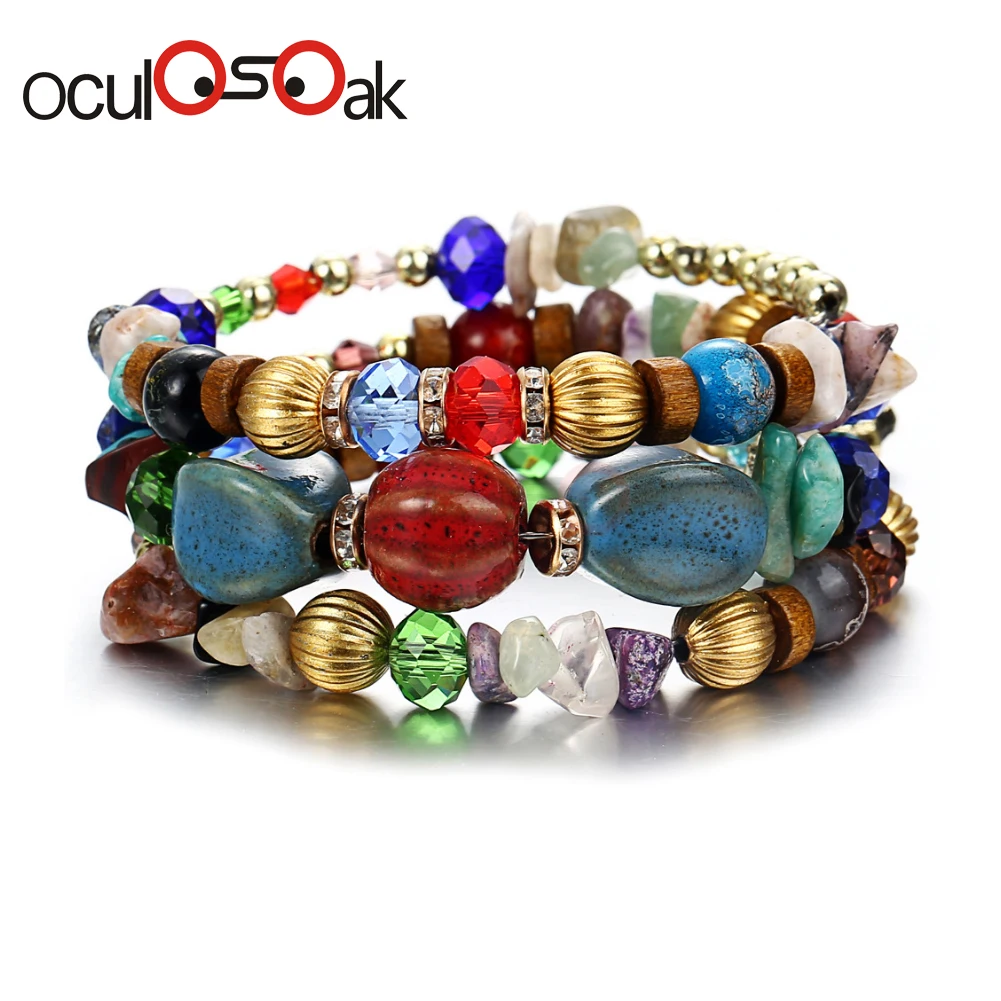 #*Cheap Boho Multilayer Resin Stone Bracelet amp; Bangles Woman Vintage Long Cuff Bracelets for Women Pulseras Fashion Ethnic Jewelry