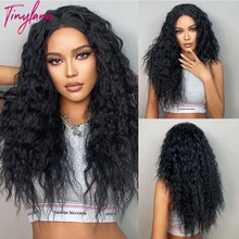 

TINY LANA Pure Black Lace Front Wigs Long Kinky Curly Wigs Lace Frontal Synthetic Wig For Afro Woman Daily Party Heat Resistant