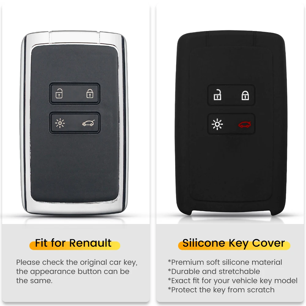 KEYYOU Silicone Rubber Car Key Case For Renault KOLEOS Kangoo Kadjar  2016-2017 4 Buttons Card Smart Key Cover Fob New Arrivel