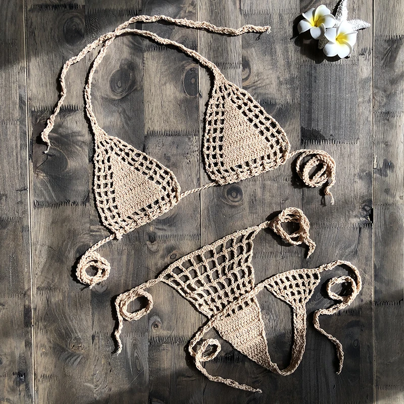 Ручная работа вязаное крючком микро бикини G стринги пляжные купальники