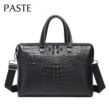 

Large 15'' Inch Laptop Briefcase Cowskin Leather Men Crocodile Pattern Shoulder Bag Office Mens Business Briefcases Men Handbag